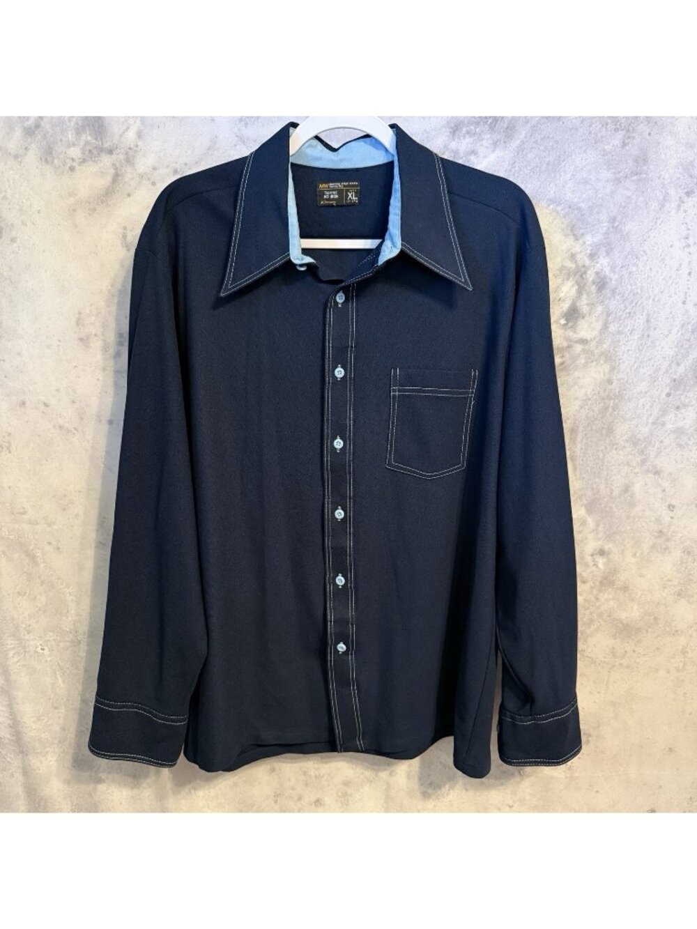 True Vintage JC Penney Button Up Shirt Mens XL Blue Long Sleeve Tapered 70s